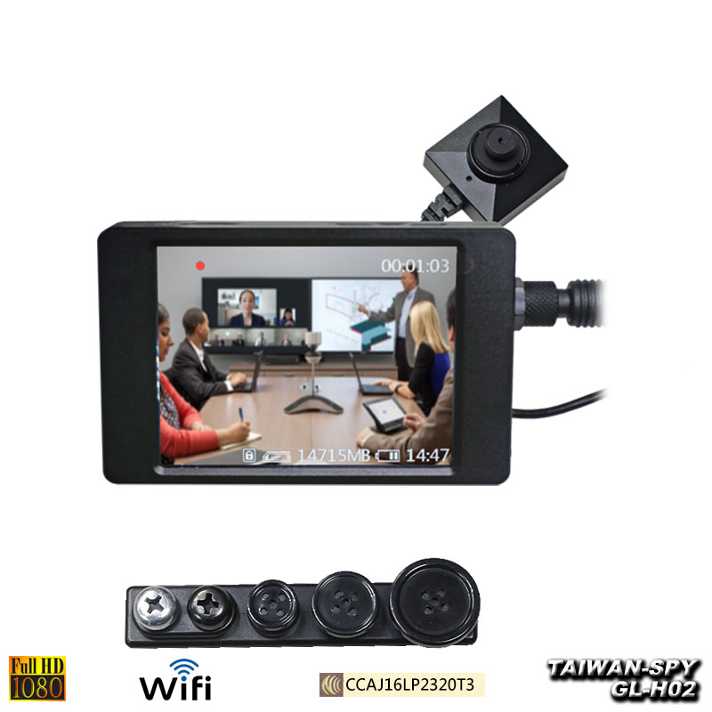 GL-H02 鈕扣型 WiFi/P2P 低照度 針孔蒐證 3吋觸控螢幕PVR